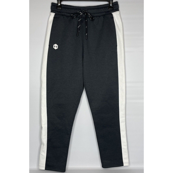Under Armour Mens Sweat Pants Size Small Black White Loose Fit Elastic Waist - Picture 1 of 7